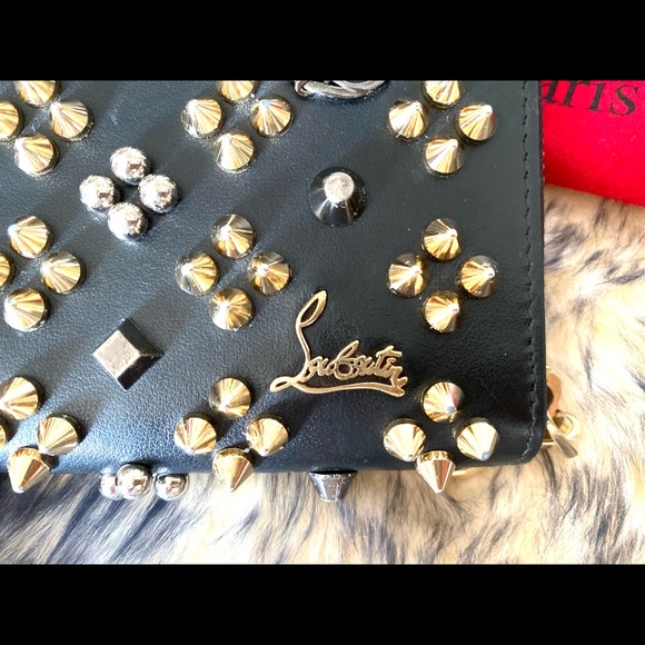 Authentic Christian Louboutin Pannetone Black Leather Multi-metal Spiked Wallet - Picture 7 of 14